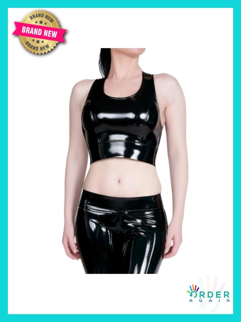 Shiny Black Vegan Leather Crop Tank Top - Sleek High-Gloss Finish